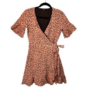 Karen Millen Quiet Luxury Rust Wrap Belted Mini Dress Short Sleeve Office Size 4